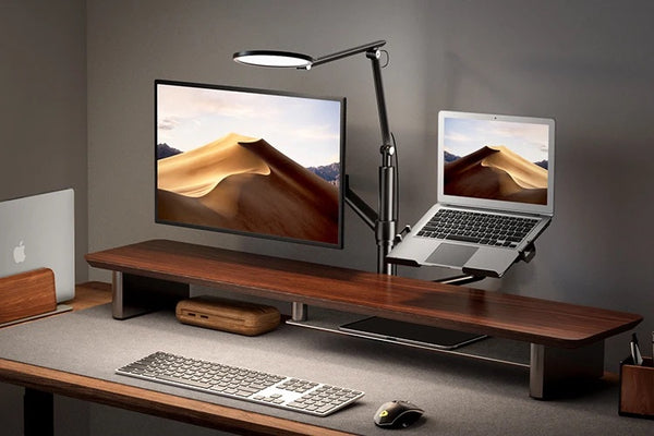 Thingy Club 360 Swivel Monitor and Laptop Arm VESA Mount with LED Lamp for Working Gaming, Desktop Computer Laptop Arm Stand