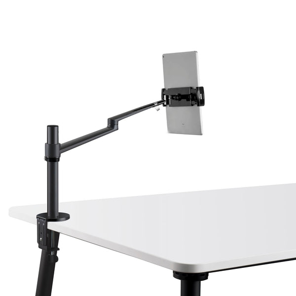 ThingyClub® Adjustable Aluminium Universal 2 in 1 Single Laptop Notebook or Tablet Desk Mount Arm Stand Bracket with Tilt and Swivel (Silver, Black)