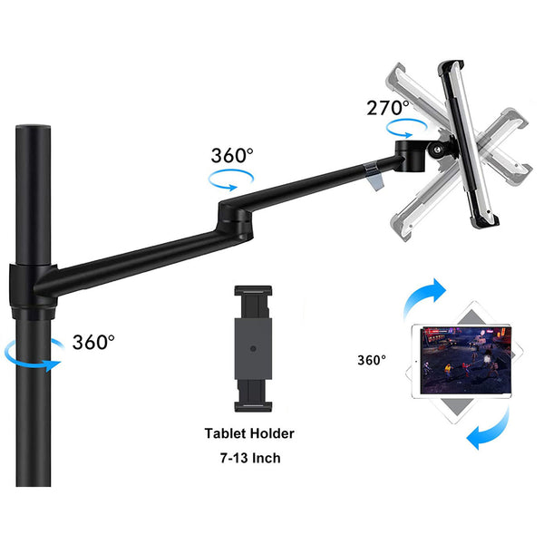 ThingyClub® Adjustable Aluminium Universal Tablet & Monitor Desk Mount Dual Arms Stand Bracket with Tilt and Swivel (Silver, Black)