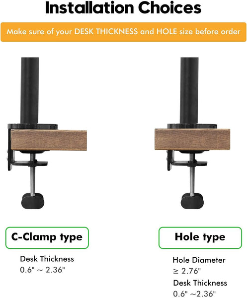 ThingyClub® Single LCD Arm Desk VESA Bracket & Monitor Arm Stand for 10"-27" Screens: Tilt up 90° /down 85°, Swivel left / right 180°, 360° Rotation (Silver, Black)