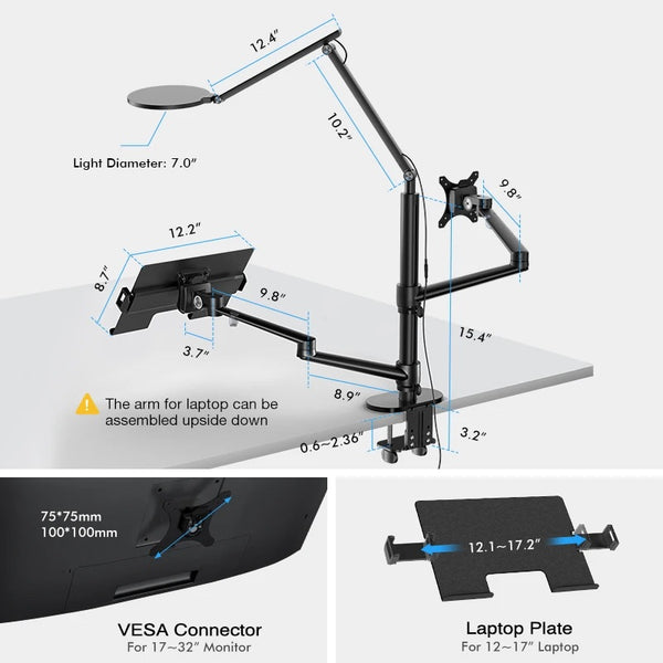Thingy Club 360 Swivel Monitor and Laptop Arm VESA Mount with LED Lamp for Working Gaming, Desktop Computer Laptop Arm Stand
