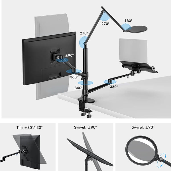 Thingy Club 360 Swivel Monitor and Laptop Arm VESA Mount with LED Lamp for Working Gaming, Desktop Computer Laptop Arm Stand
