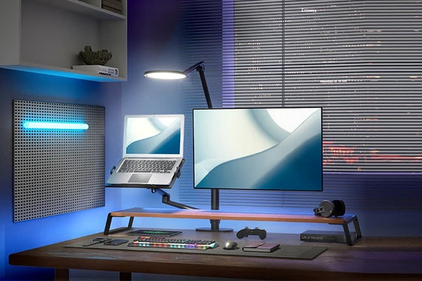 Thingy Club 360 Swivel Monitor and Laptop Arm VESA Mount with LED Lamp for Working Gaming, Desktop Computer Laptop Arm Stand