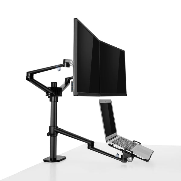 ThingyClub Height Adjustable 3 in 1 Laptop Monitor Stand Compatible with 12 to 17 inch Laptop, Hold 2 Monitors up to 27 inch with VESA, Monitor Desk Stand arm Riser Mount Stand Workstation