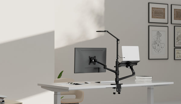 Thingy Club 360 Swivel Monitor and Laptop Arm VESA Mount with LED Lamp for Working Gaming, Desktop Computer Laptop Arm Stand