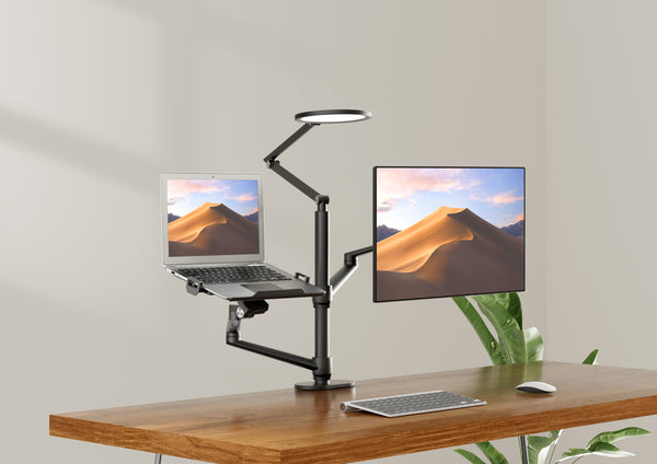 Thingy Club 360 Swivel Monitor and Laptop Arm VESA Mount with LED Lamp for Working Gaming, Desktop Computer Laptop Arm Stand