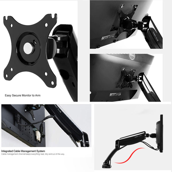 ADJUSTABLE Single MONITOR DESK MOUNT BRACKET with 2 USB ports