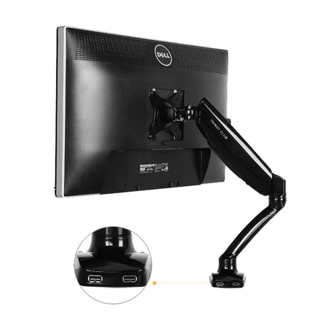 ADJUSTABLE Single MONITOR DESK MOUNT BRACKET with 2 USB ports