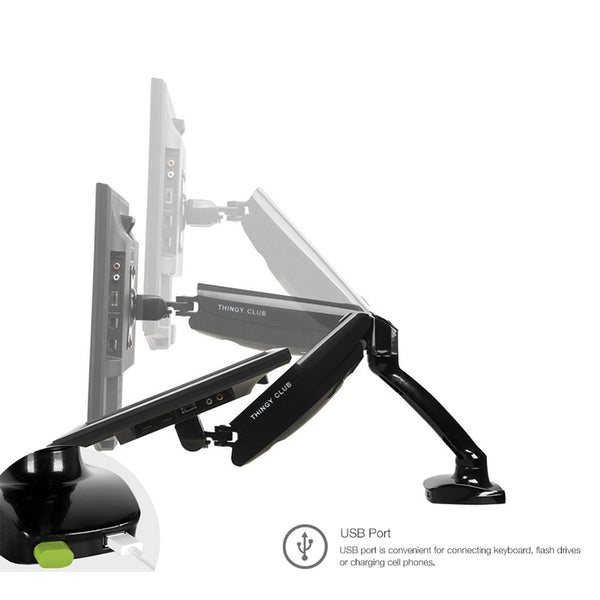 ADJUSTABLE Single MONITOR DESK MOUNT BRACKET with 2 USB ports