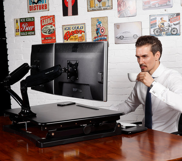 ThingyClub Small Sit Stand Gas Height Adjustable Standing Desk - 69cm Wide Platform Adjustable Standing Desk Riser