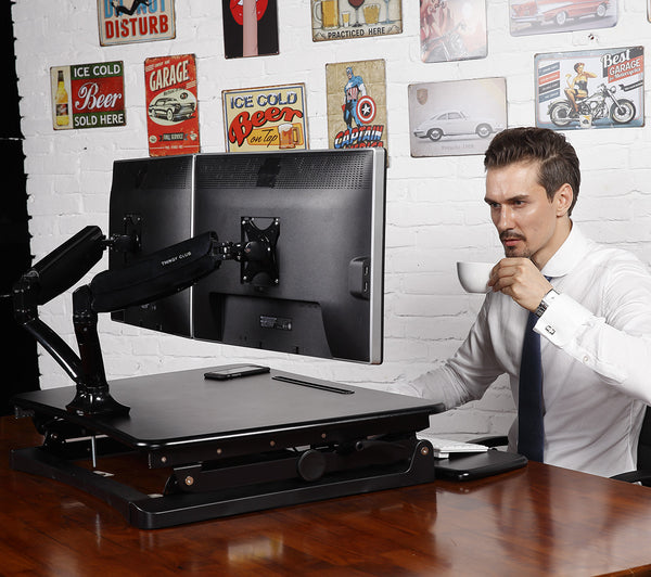 ThingyClub Sit Stand Gas Adjustable Desk (Black)-Top Workstation