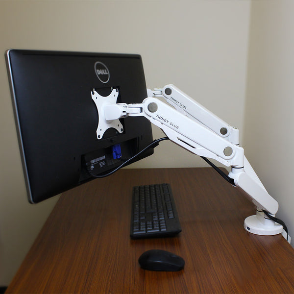 THINGYCLUB WHITE ADJUSTABLE DUAL ARM DESK MOUNT BRACKET