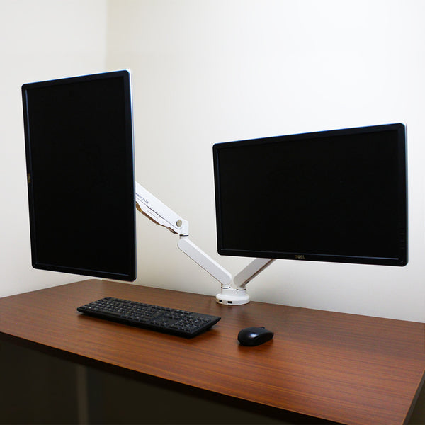 THINGYCLUB WHITE ADJUSTABLE DUAL ARM DESK MOUNT BRACKET