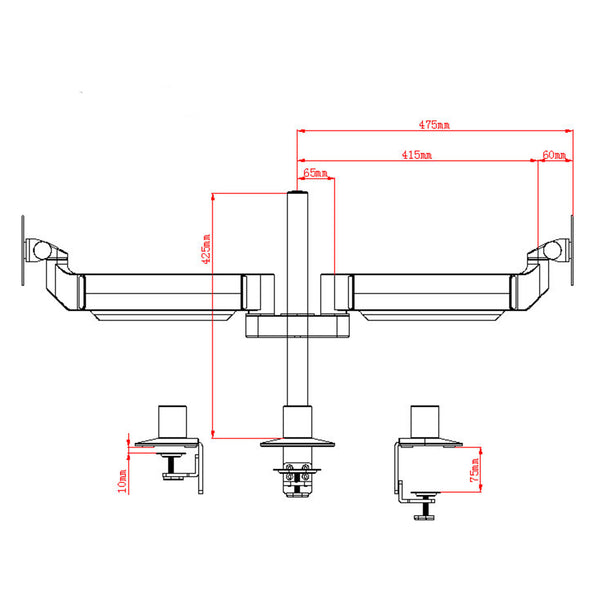 ThingyClub D200 Gas Spring Universal Double Twin LCD LED Desk Mount Monitor Arm Stand Bracket with Tilt and Swivel