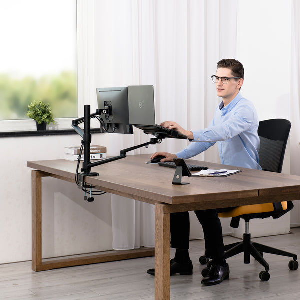 Thingy Club Dual Arm Monitor & Laptop Mount, Desk Mount Stand for up to 32 inch Computer Screen and 12-17 inch Laptop