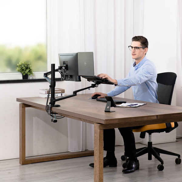 Thingy Club Dual Arm Monitor & Laptop Mount, Desk Mount Stand for up to 30 inch Computer Screen and 12-17 inch Laptop (REFURBISHED)