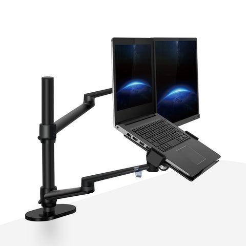Thingy Club Dual Arm Monitor & Laptop Mount, Desk Mount Stand for up to 32 inch Computer Screen and 12-17 inch Laptop