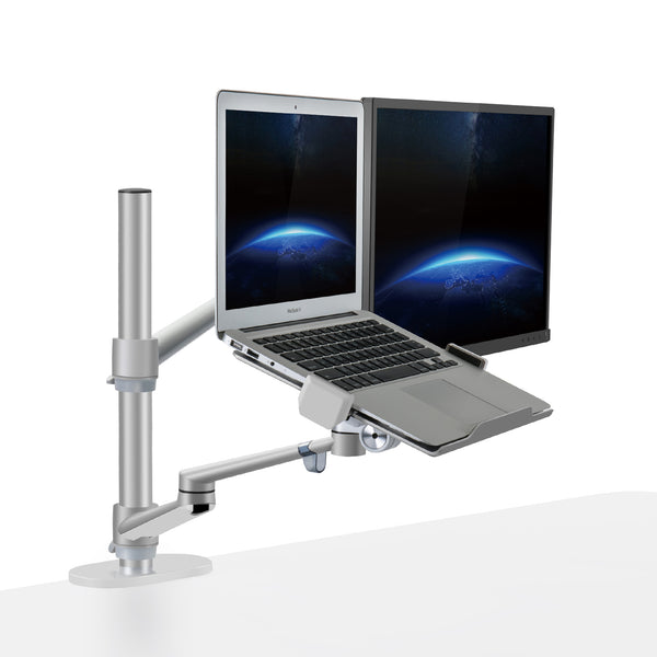 Thingy Club Dual Arm Monitor & Laptop Mount, Desk Mount Stand for up to 32 inch Computer Screen and 12-17 inch Laptop