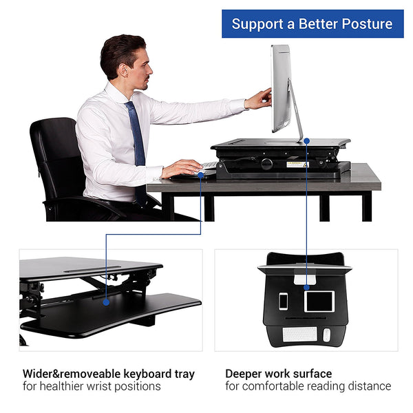 ThingyClub Small Sit Stand Gas Height Adjustable Standing Desk - 69cm Wide Platform Adjustable Standing Desk Riser