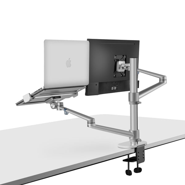 Thingy Club Dual Arm Monitor & Laptop Mount, Desk Mount Stand for up to 30 inch Computer Screen and 12-17 inch Laptop (REFURBISHED)