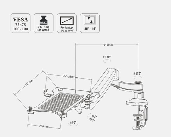 GS - 2 In 1 Adjustable Laptop Or Monitor Desktop Mount (REFURBISHED)