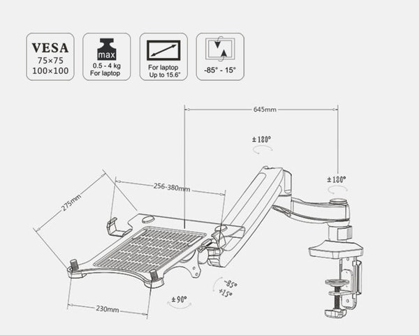 GS - 2 In 1 Adjustable Laptop Or Monitor Desktop Mount