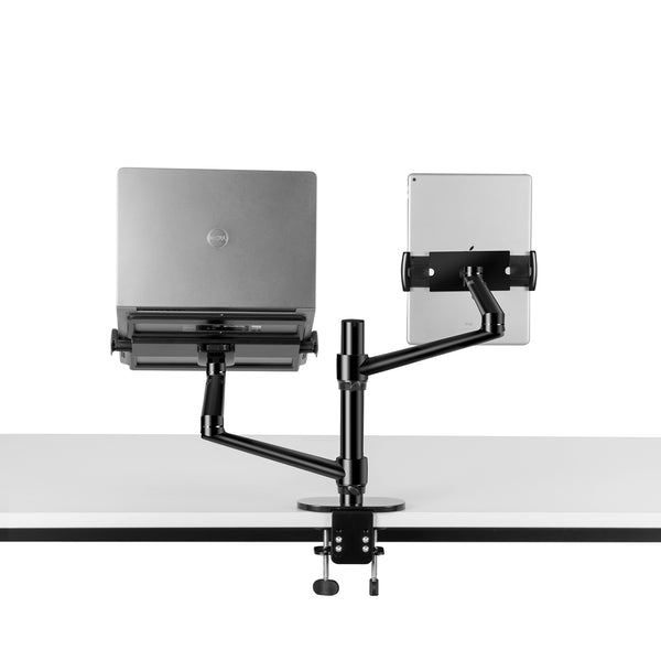 Thingy Club 2 in1 Dual Arm Tablet & Laptop Mount, Height Adjustable Desk Mount Stand for up to 7''-13'' tablet and 12-17 inch Laptop, Extra VESA Adopter up to 27'' monitor