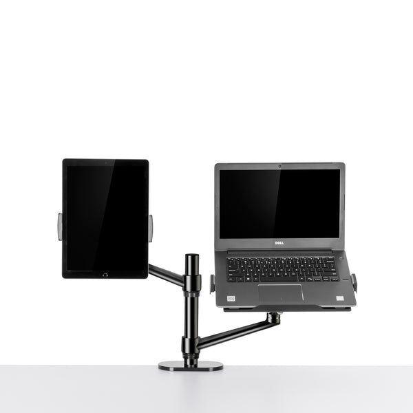 Thingy Club 2 in1 Dual Arm Tablet & Laptop Mount, Height Adjustable Desk Mount Stand for up to 7''-13'' tablet and 12-17 inch Laptop, Extra VESA Adopter up to 27'' monitor