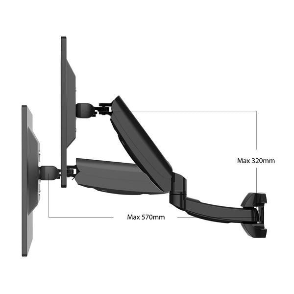 ThingyClub Gas Powered Single LCD LED Wall Mount Arm Monitor Stand Bracket with Tilt and Swivel (Tilt -90°/+85°|Swivel 180°|Rotate 360°)