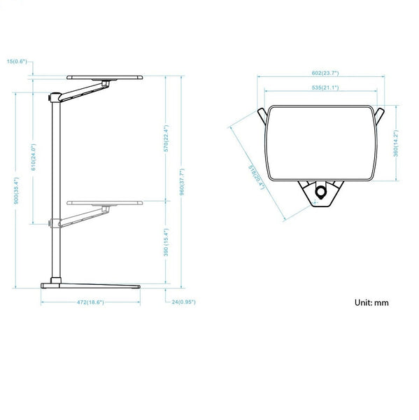 Thingy Club Overbed Table Stand, Height Adjustable Tray Side Table for Bed or Sofa Laptop Desk (REFURBISHED)