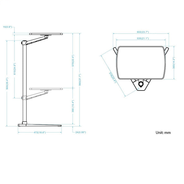 Thingy Club Overbed Table Stand, Height Adjustable Tray Side Table for Bed or Sofa Laptop Desk