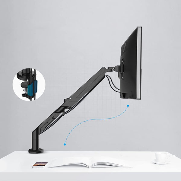ThingyClub® Single Gas Spring LCD Arm Desk VESA Bracket & Monitor Arm Stand for 10"-27" Screens: Tilt up 90° /down 85°, Swivel left/right 180°, 360° Rotation