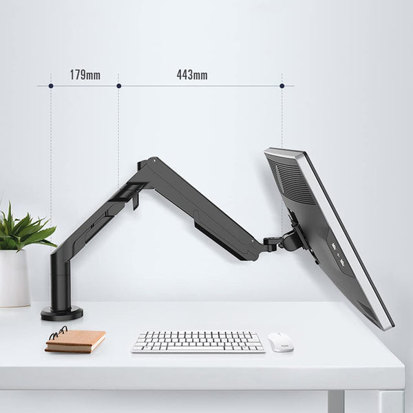 ThingyClub® Single Gas Spring LCD Arm Desk VESA Bracket & Monitor Arm Stand for 10"-27" Screens: Tilt up 90° /down 85°, Swivel left/right 180°, 360° Rotation