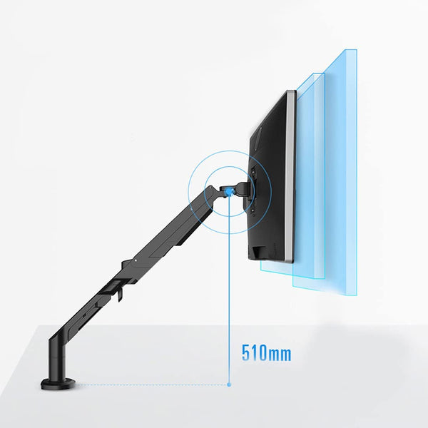 ThingyClub® Single Gas Spring LCD Arm Desk VESA Bracket & Monitor Arm Stand for 10"-27" Screens: Tilt up 90° /down 85°, Swivel left/right 180°, 360° Rotation
