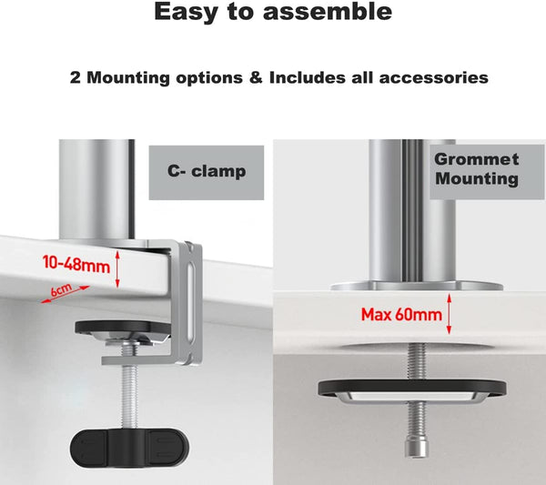 Thingy Club Monitor Desk Mount Bracket stand Arm for 10"-30" LCD LED Screens, Max VESA 100x100mm up to 8kg(17.6lbs) Weight Capacity (Dual Long Arm-New)
