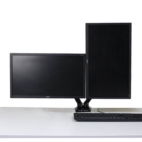 GS - Functional Adjustable Articulating Swivel Computer Monitor Arm Desktop Mount Stand Workstation Support Holder (Dual Arms for Monitors- with USB port)