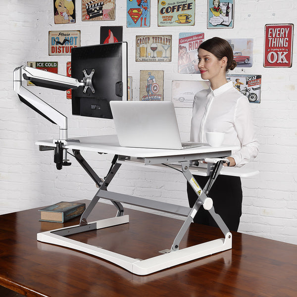 ThingyClub Sit Stand Gas Spring Adjustable Desk (White)-Top Workstation