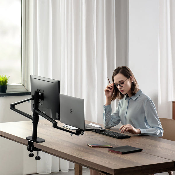 Thingy Club Dual Arm Monitor & Laptop Mount, Desk Mount Stand for up to 30 inch Computer Screen and 12-17 inch Laptop (REFURBISHED)
