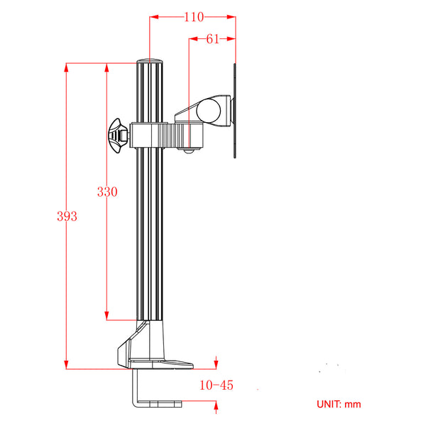 ThingyClub Monitor Desk Mount Bracket stand Arm for 10"-30" LCD LED Screens, Max VESA 100x100mm up to 8kg(17.6lbs) Weight Capacity (Single-No Arm)
