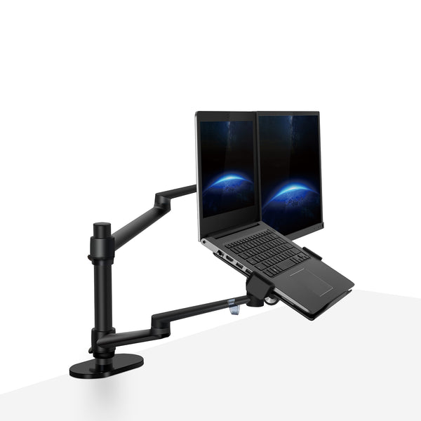 Thingy Club 2 in1 Dual Arm Tablet & Laptop Mount, Height Adjustable Desk Mount Stand for up to 7''-13'' tablet and 12-17 inch Laptop, Extra VESA Adopter up to 27'' monitor