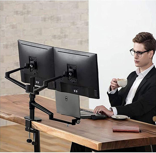 ThingyClub Height Adjustable 3 in 1 Laptop Monitor Stand Compatible with 12 to 17 inch Laptop, Hold 2 Monitors up to 27 inch with VESA, Monitor Desk Stand arm Riser Mount Stand Workstation