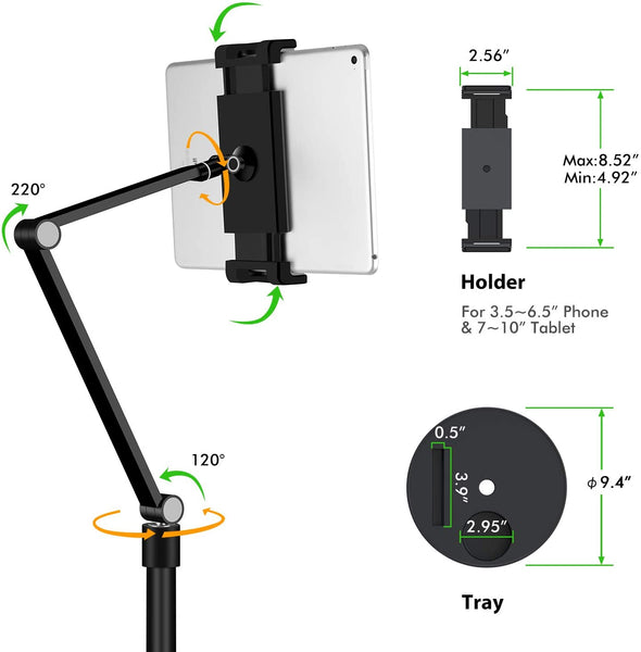 9Z Tablet Floor Stand, Holder for iPad,Applicable to3.5~6inch Smart Phone and 7~10 inch Tablet Such as iPad, iPhone X, iPad Pro,iPad Mini, iPad Air 1-2 / iPad 2-4  (REFURBISHED)