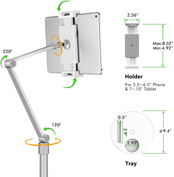9Z Tablet Floor Stand, Holder for iPad,Applicable to3.5~6inch Smart Phone and 7~10 inch Tablet Such as iPad, iPhone X, iPad Pro,iPad Mini, iPad Air 1-2 / iPad 2-4  (REFURBISHED)