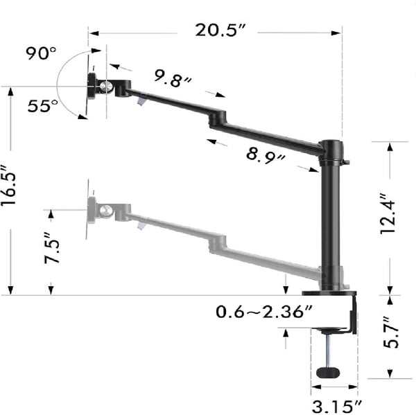 ThingyClub® Dual LCD Arm Desk VESA Bracket & Monitor Arm Stand for 10"-27" Screens: Tilt up 90° /down 85°, Swivel left / right 180°, 360° Rotation (Black, Silver)
