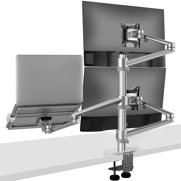 ThingyClub Height Adjustable 3 in 1 Laptop Monitor Stand Compatible with 12 to 17 inch Laptop, Hold 2 Monitors up to 27 inch with VESA, Monitor Desk Stand arm Riser Mount Stand Workstation