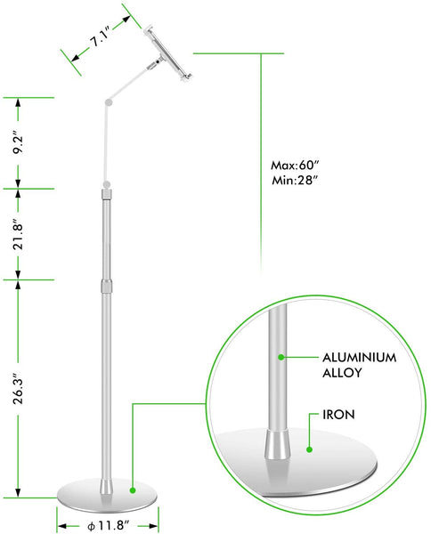 9Z Tablet Floor Stand, Holder for iPad,Applicable to3.5~6inch Smart Phone and 7~10 inch Tablet Such as iPad, iPhone X, iPad Pro,iPad Mini, iPad Air 1-2 / iPad 2-4