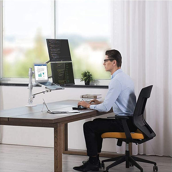 ThingyClub Height Adjustable 3 in 1 Laptop Monitor Stand Compatible with 12 to 17 inch Laptop, Hold 2 Monitors up to 27 inch with VESA, Monitor Desk Stand arm Riser Mount Stand Workstation