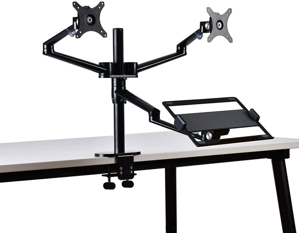 ThingyClub Height Adjustable 3 in 1 Laptop Monitor Stand Compatible with 12 to 17 inch Laptop, Hold 2 Monitors up to 27 inch with VESA, Monitor Desk Stand arm Riser Mount Stand Workstation
