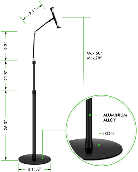 9Z Tablet Floor Stand, Holder for iPad,Applicable to3.5~6inch Smart Phone and 7~10 inch Tablet Such as iPad, iPhone X, iPad Pro,iPad Mini, iPad Air 1-2 / iPad 2-4