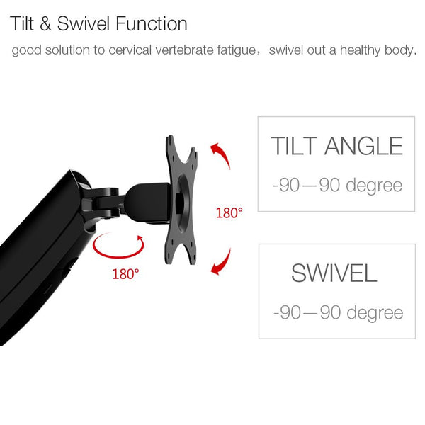 ThingyClub Gas Powered Single LCD LED Wall Mount Arm Monitor Stand Bracket with Tilt and Swivel (Tilt -90°/+85°|Swivel 180°|Rotate 360°)